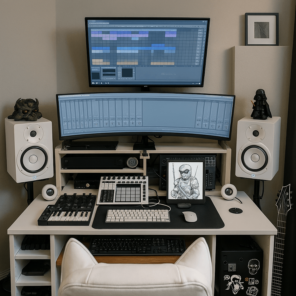 AI-rendered studio desk